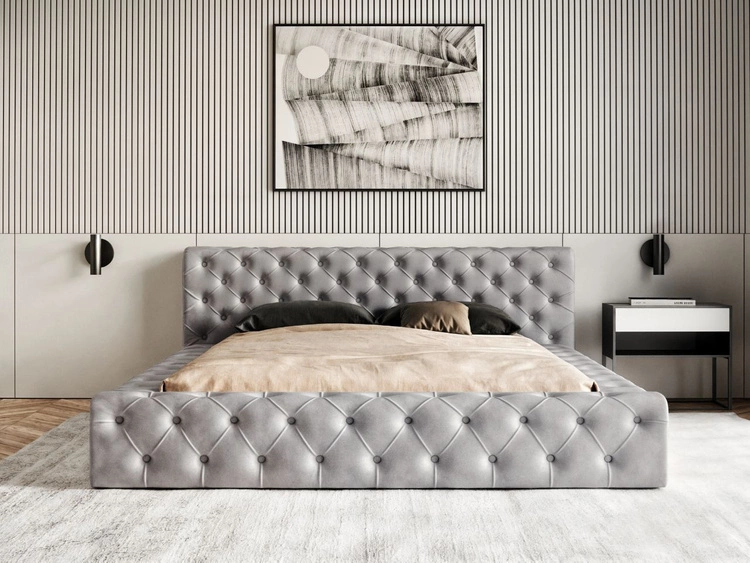 Polsterbett mit Bettkasten und Lattenrost 140x200 Palini Grau