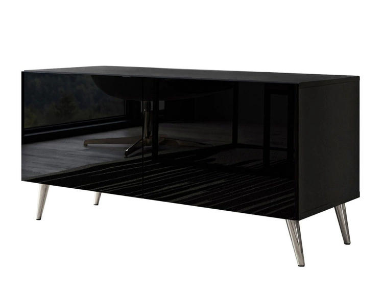 TV-Lowboard mit Türen auf Silbernen Metallbeinen 100 cm Noaé Schwarz Hochglanz