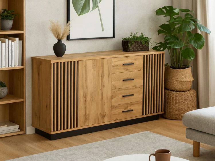 Schlafzimmermöbelset im Industriestil Lavore Wotan Eiche, Schwarz matt