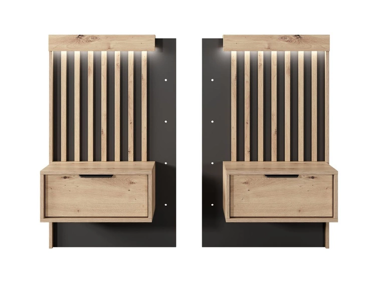 Set aus zwei Nachttischen Turia Eiche Artisan, Anthrazit