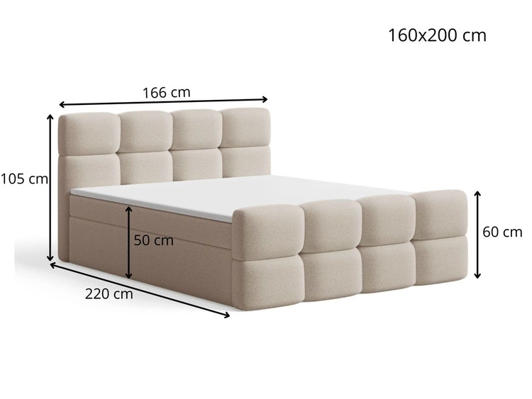 Boxspringbett mit Bettkasten 160x200 Rivon Hellgrau