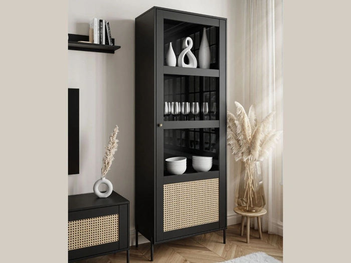 Standvitrine im Boho-Stil schmale Bellance Schwarz