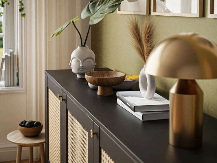 Drehtürkommode Boho mit Flechtmuster Bellance schwarz