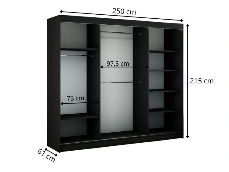 Schiebetürenschrank 250 cm mit LED-Beleuchtung Diano Schwarz