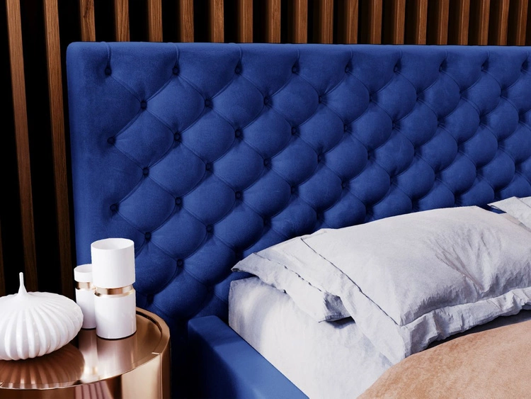 Polsterbett mit Bettkasten und Lattenrost 140x200 Madera Blau