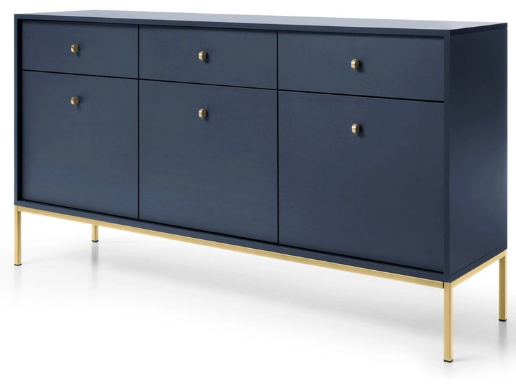 Kommode mit Türen sowie Schubladen mit Golden Metallbeinen 154 cm Amor Marineblau
