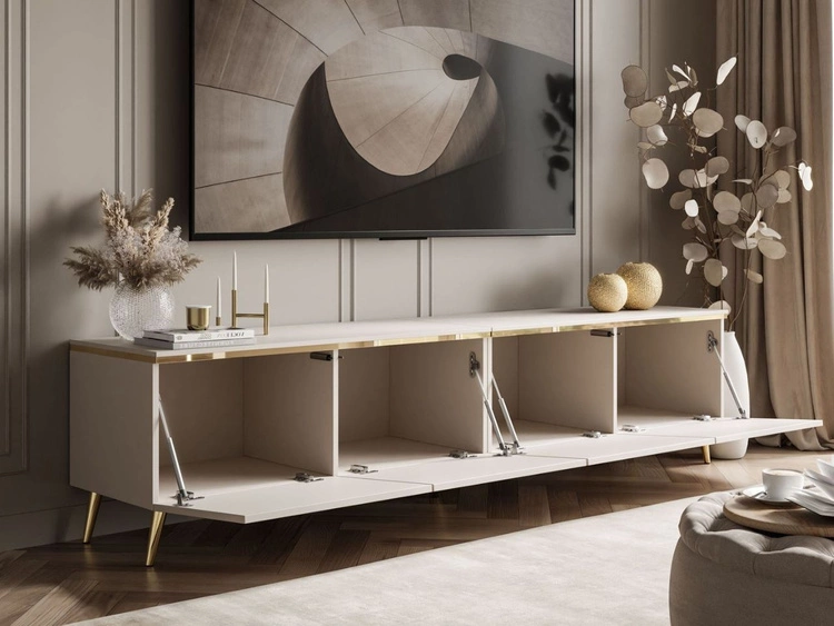 TV-Lowboard viertürig im Glamour-Stil mit LED-Beleuchtung Celle, Kaschmir matt