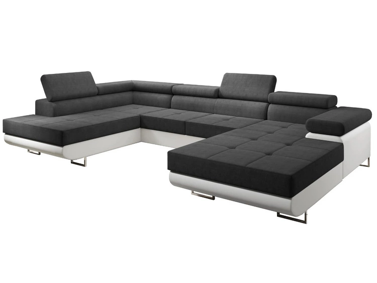 Wohnlandschaft Links mit Schlaffunktion und Bettkasten Solam U Schwarz, Weiß