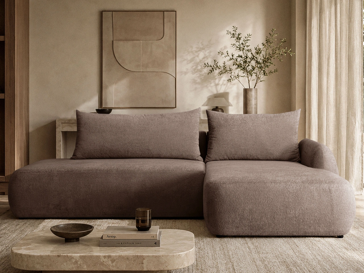Ecksofa L-Form mit Schlaffunktion und Bettkasten Velis Braun