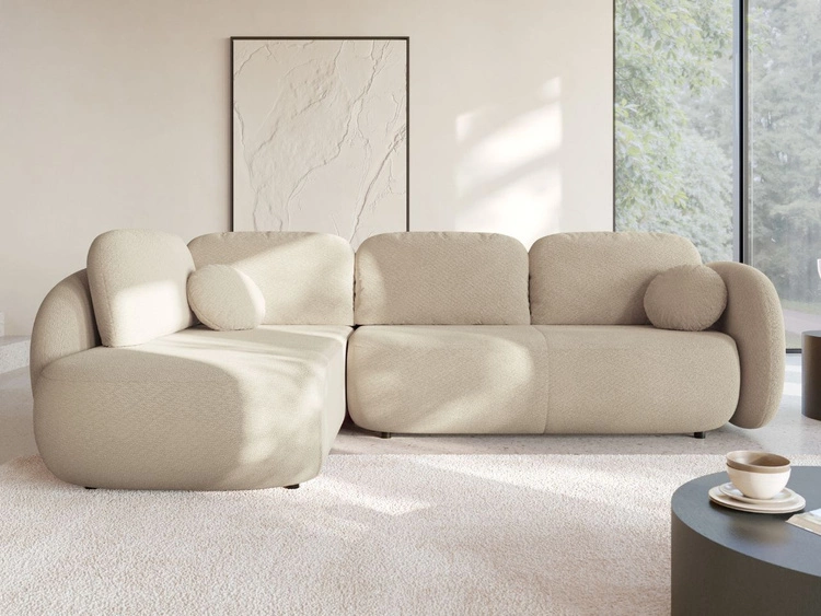 Ecksofa mit Schlaffunktion und Bettkasten Rechts Carino Beige