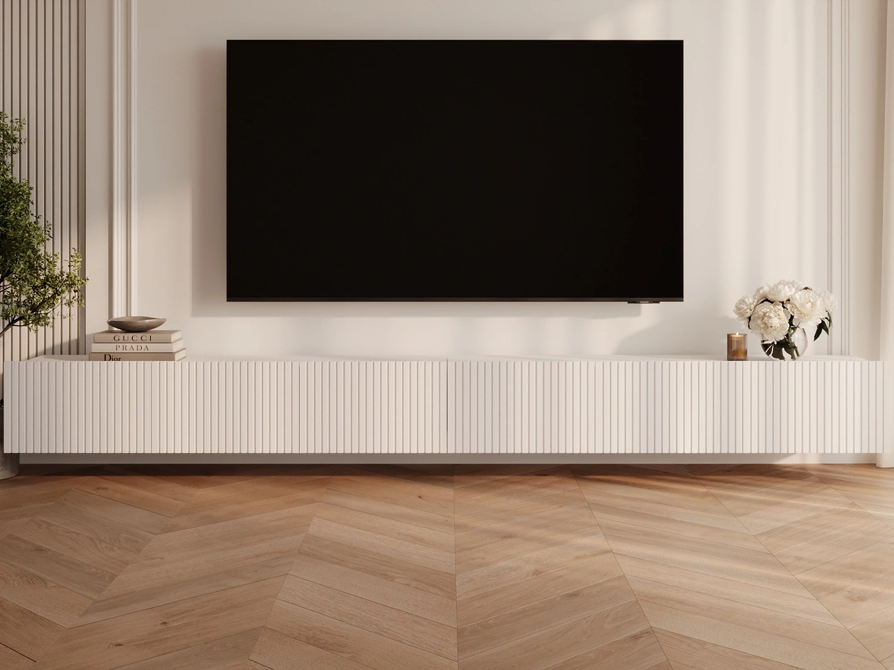 Set mit zwei TV-Lowboard mit Türen 150 cm Kioto Weiß matt