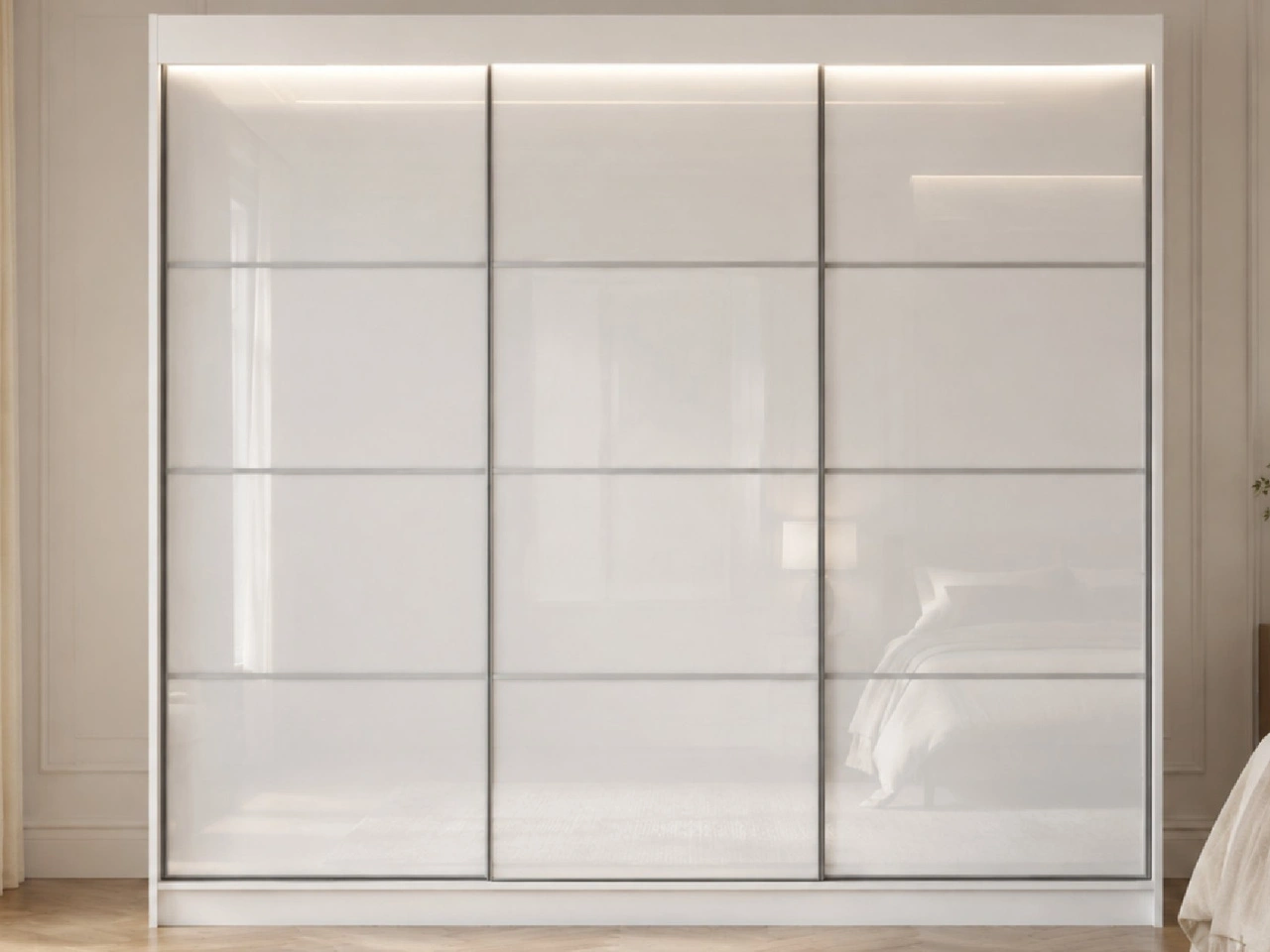 Schiebetürenschrank mit Sprossen 250 cm mit LED-Beleuchtung Ponti Weiß