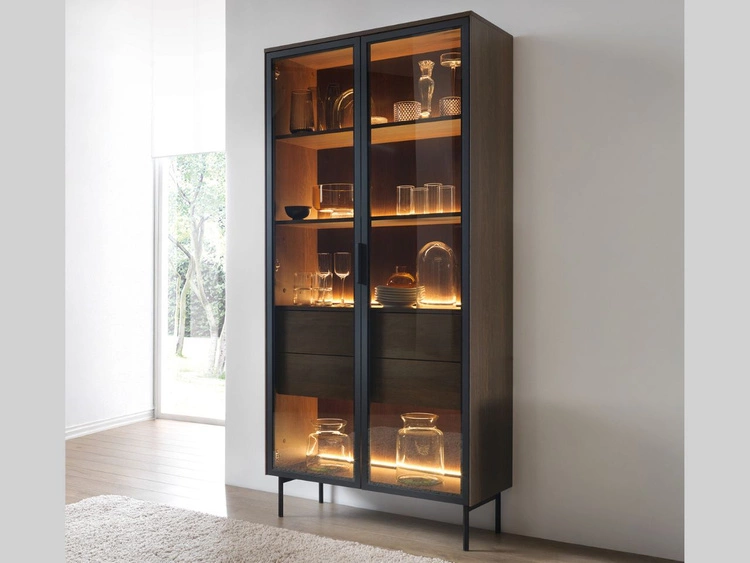 Glasvitrine mit Schubladen und LED-Beleuchtung Lumina Eiche Dunin