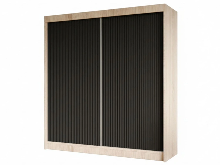 Schiebetürenschrank mit geriffelter Front 200 cm Fano Eiche Sonoma, Schwarz