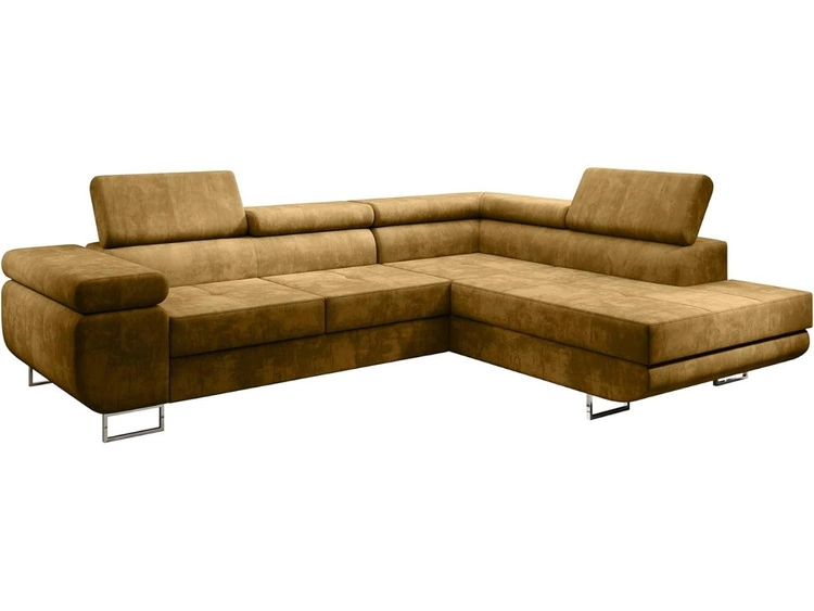 Ecksofa L-Form Rechts mit Schlaffunktion und Bettkasten Solam L Gelb