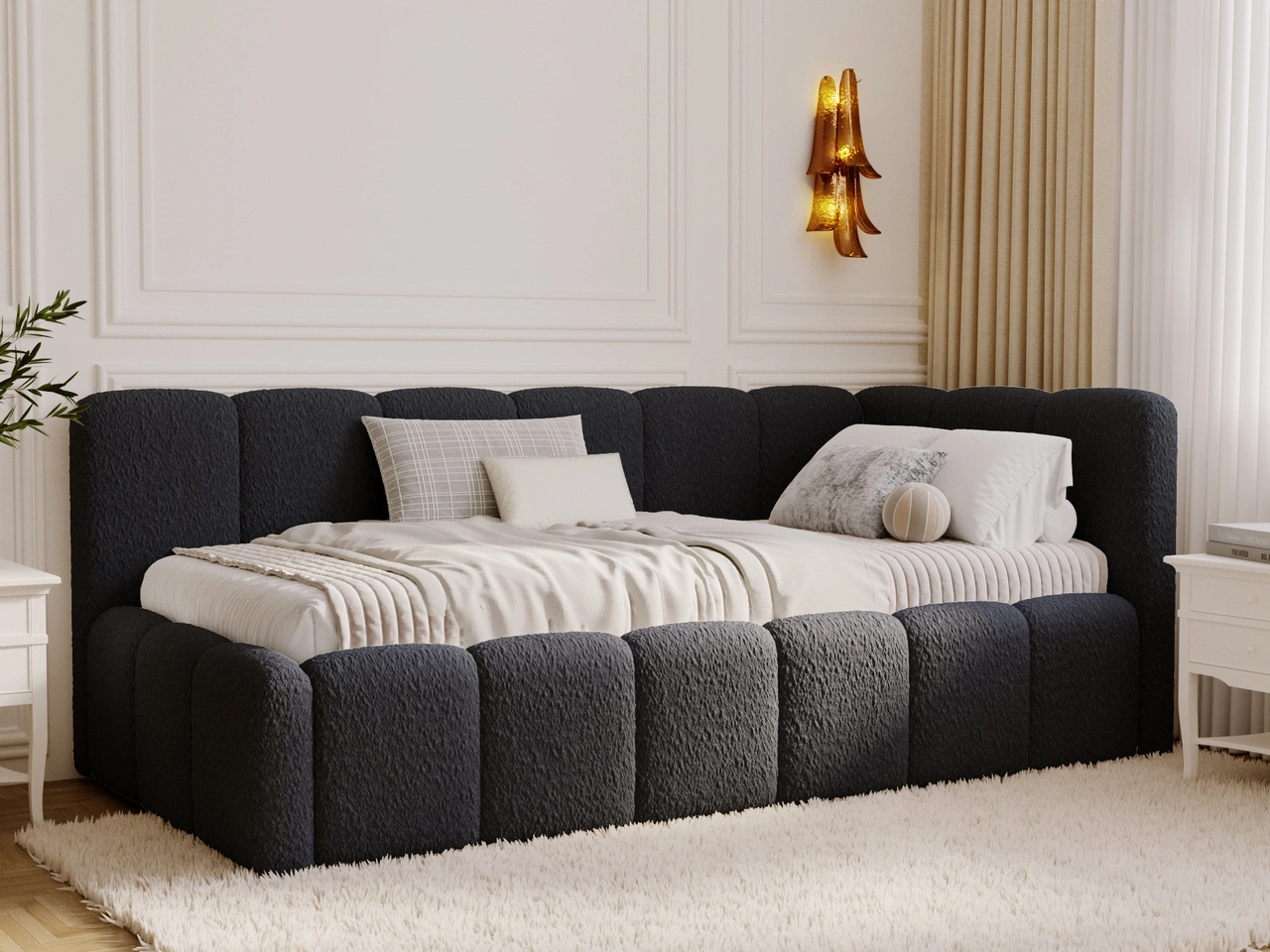Jugendbett Einzelbett mit Bettkasten und Lattenrost 90x200 Cloud One Schwarz