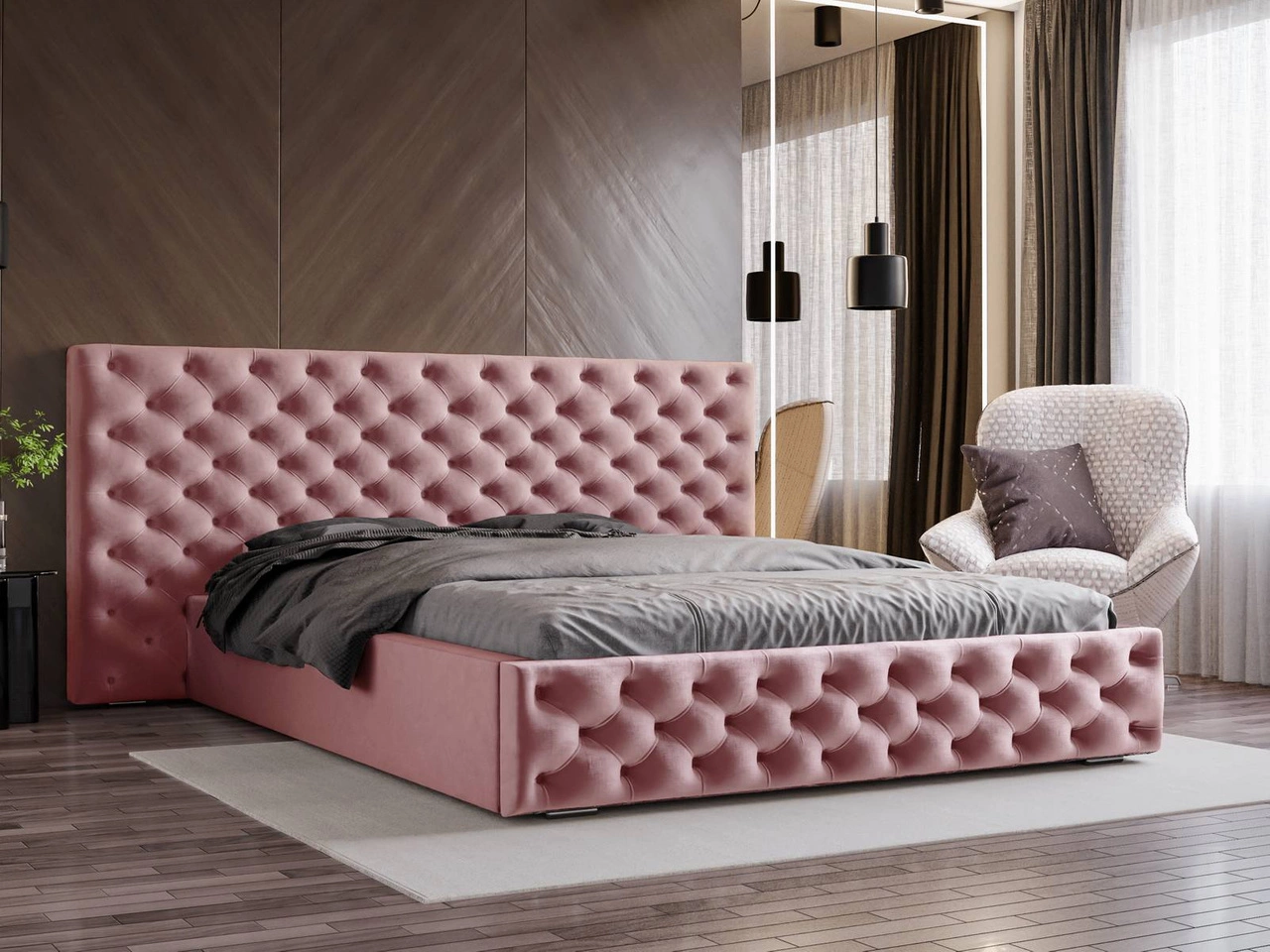 Chesterfield Polsterbett 140x200 Madera - Rosa