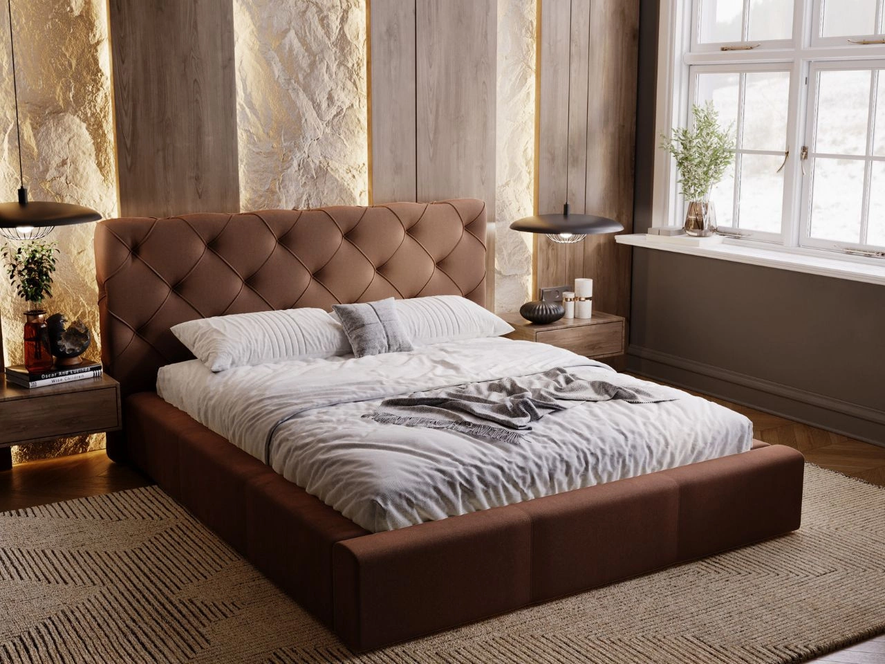 Polsterbett mit Bettkasten und Lattenrost 200x200 Milano Braun