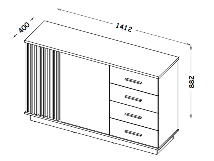 Kommode mit zwei Türen und Schubladen Lavore Wotan Eiche, Schwarz matt