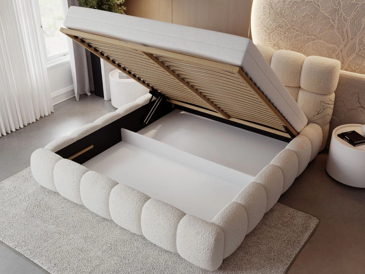 Polsterbett mit Bettkasten und Lattenrost 140x200 Modo aus Bouclé-Stoff Beige