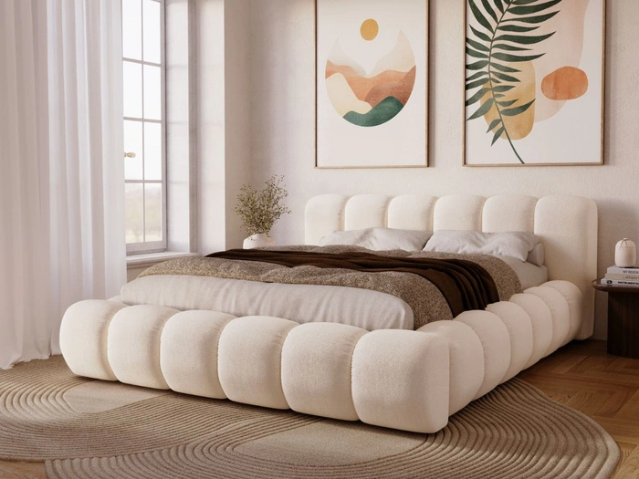 Polsterbett mit Bettkasten und Lattenrost 140x200 Doria Creme