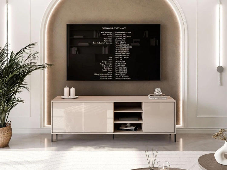 TV-Lowboard Glamour mit Türen schwarze Beine Vivance Kaschmir Hochglanz