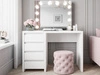 Schminktisch mit Spiegel, Schubladen und LED Nesso Weiß Matt