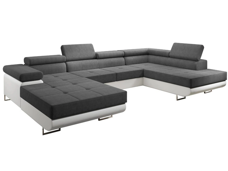 Wohnlandschaft Rechts mit Schlaffunktion und Bettkasten Solam U Graphit, Weiß