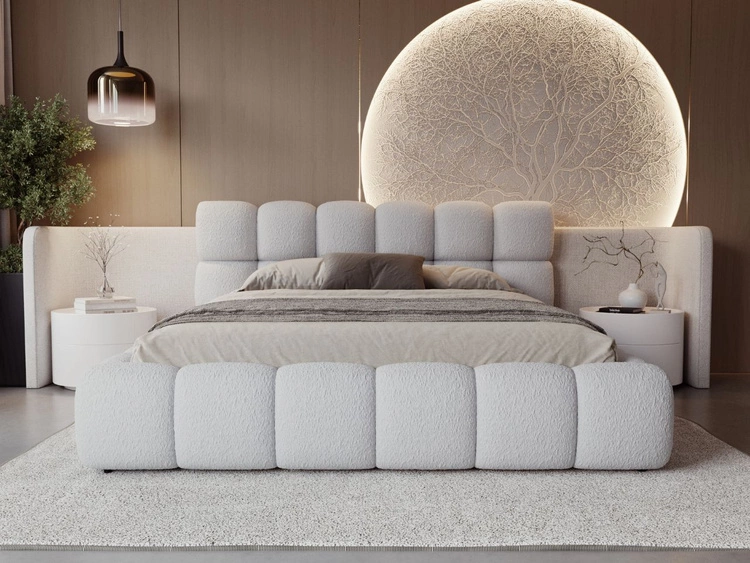 Polsterbett mit Bettkasten und Lattenrost 140x200 Modo aus Bouclé-Stoff Grau