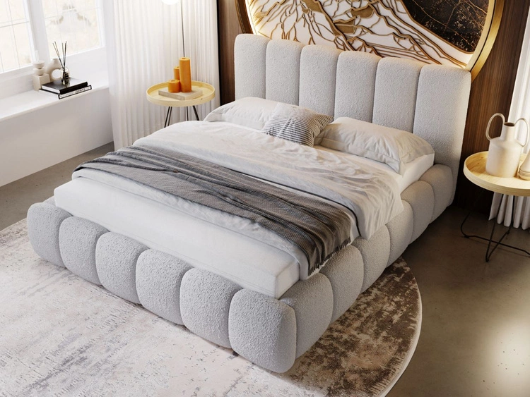 Polsterbett ohne Bettkasten mit Lattenrost 160x200 Cloud aus Bouclé-Stoff Hellgrau