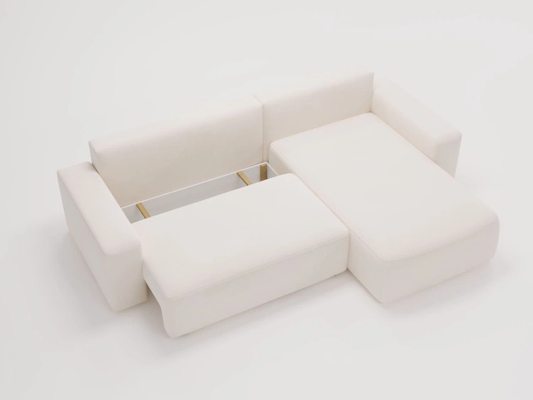 Ecksofa L-Form Rechts mit Schlaffunktion und Bettkasten Tazones Creme
