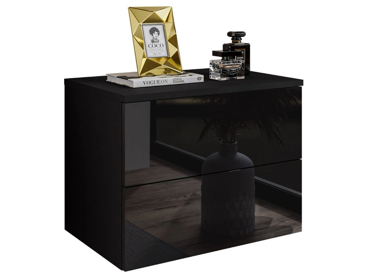 Hängender Nachttisch mit zwei Schubladen Nuveo Schwarz Hochglanz