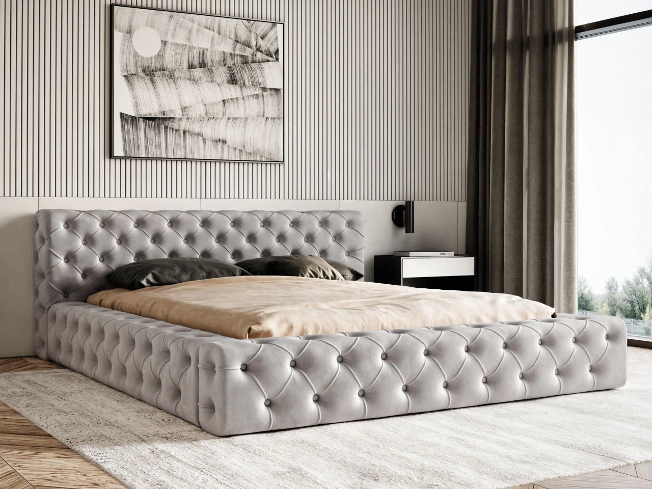 Polsterbett mit Bettkasten und Lattenrost 160x200 Palini Grau