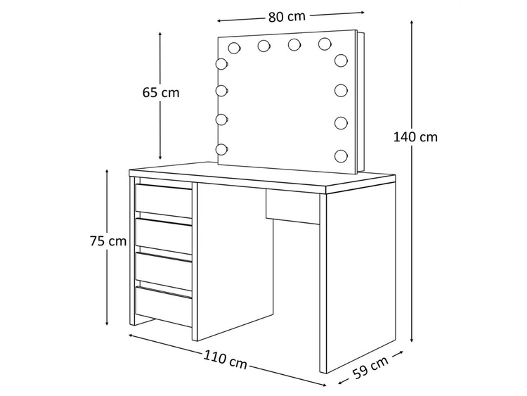 Schminktisch mit Schubladen, Kristallgriffen und LED Nesso Weiß Matt