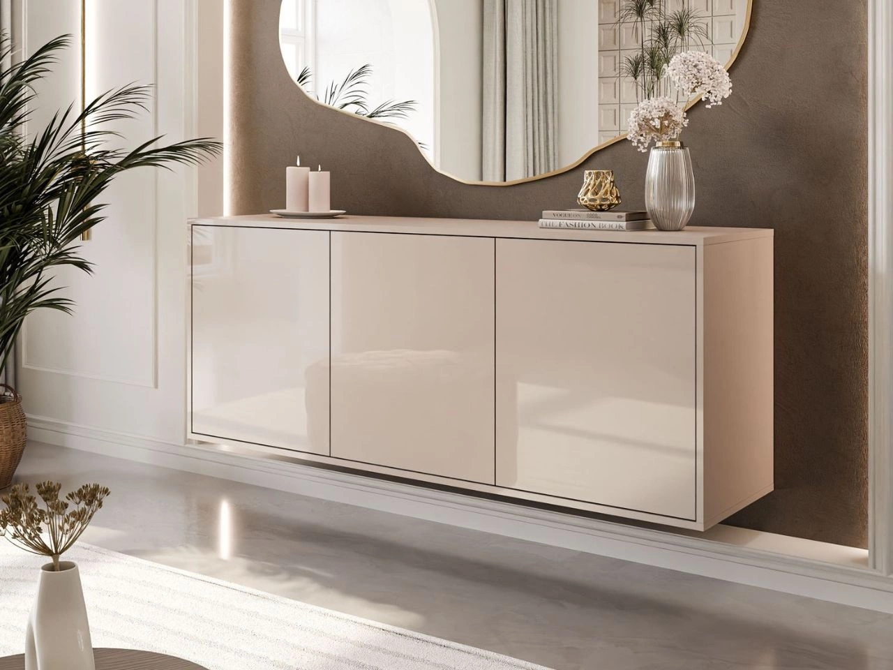 Dreitürige Wandkommode 154 cm im Glamour-Stil – Vivance, Kaschmir Hochglanz