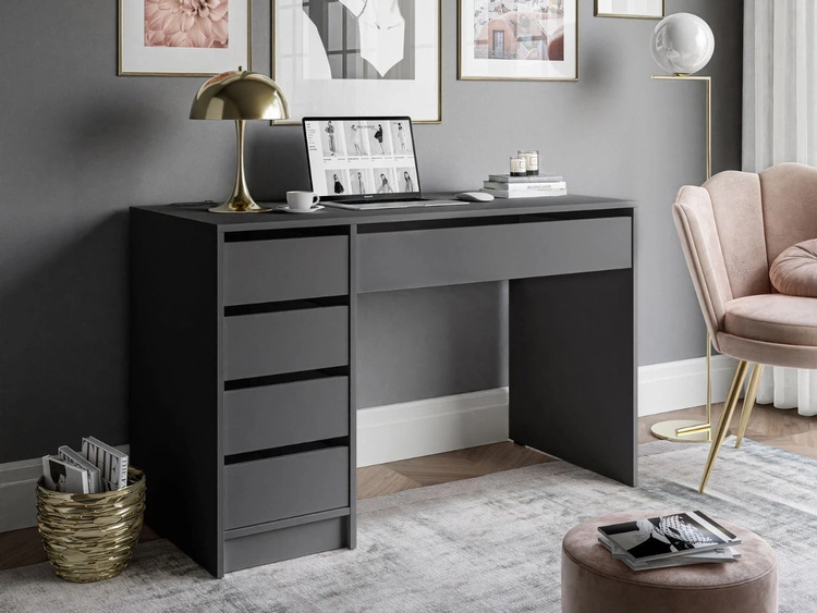 Schreibtisch mit fünf Schubladen Melo Anthrazit matt