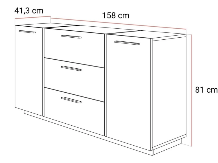Zweitürige Kommode 158 cm mit drei Schubladen Lunelie Kaschmirglanz