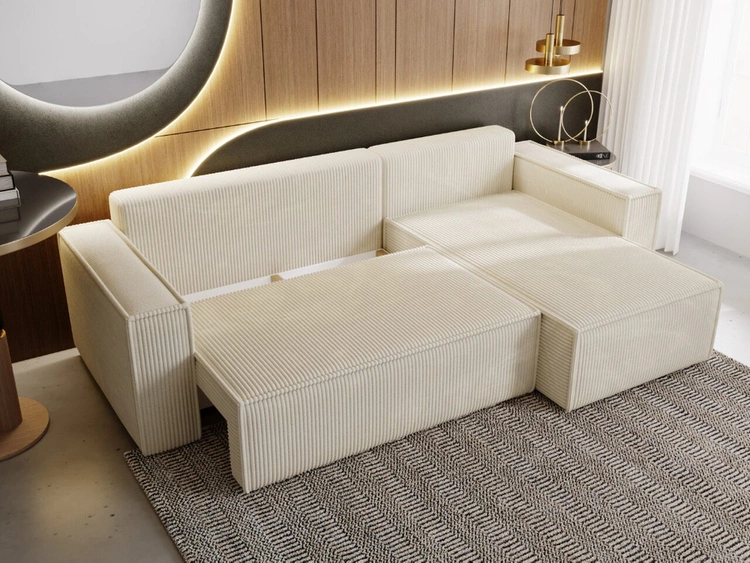 Ecksofa L-Form mit Schlaffunktion und Bettkasten Prato XL Beige