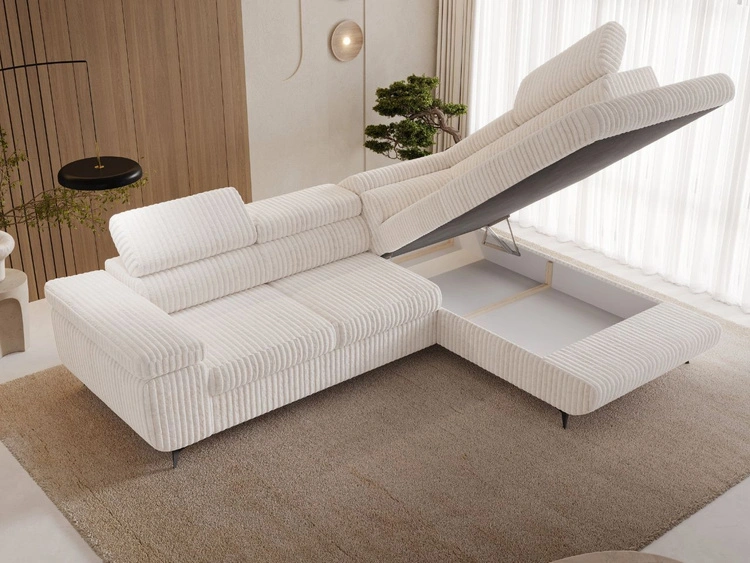 Ecksofa L-Form mit Schlaffunktion und Bettkasten Argon Rechts Creme