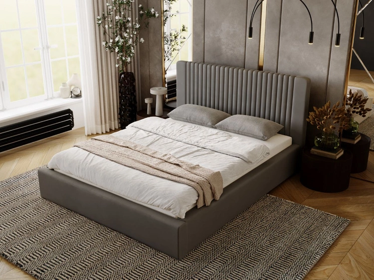 Polsterbett mit Bettkasten und Lattenrost 160x200 Malmo Grau
