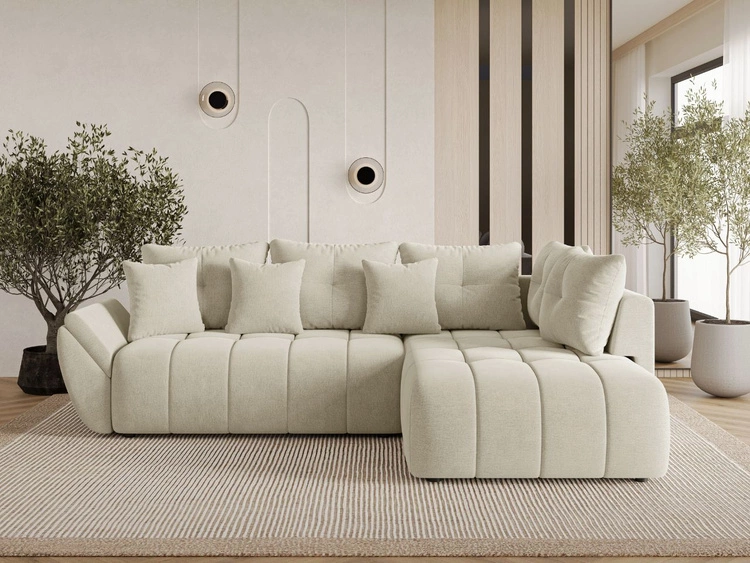 Ecksofa L-Form mit Schlaffunktion und Bettkasten Genoa Beige