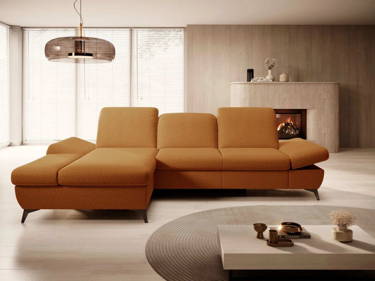 Ecksofa L-Form Links mit Schlaffunktion und Bettkasten Hannover Orange