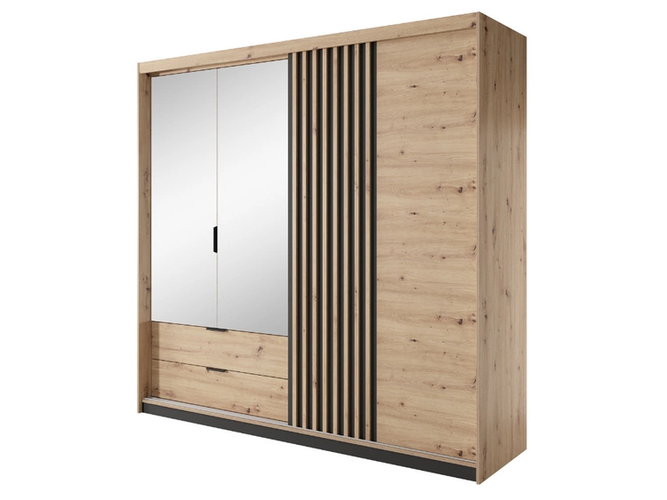 Großer Kleiderschrank Turia 220 cm mit Artisan Eiche und anthrazitfarbenen Lamellen