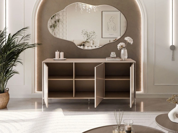 Dreitürige Kommode 154 cm auf silberfarbenen Metallbeinen Vivance Kaschmirglanz