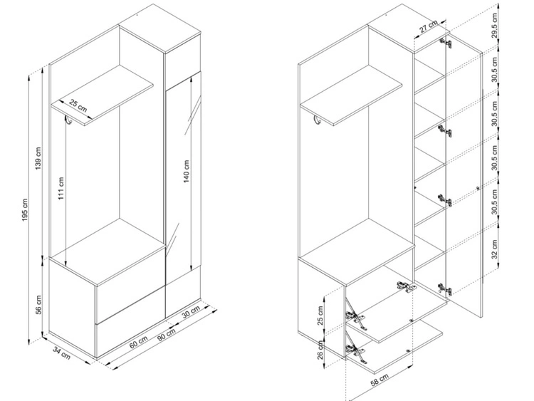 Garderobe mit Spiegel und Kleiderhaken Greenland Weiß