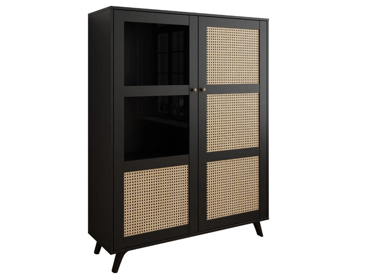 Standvitrine im Boho-Stil Verglaste Bellance, schwarz