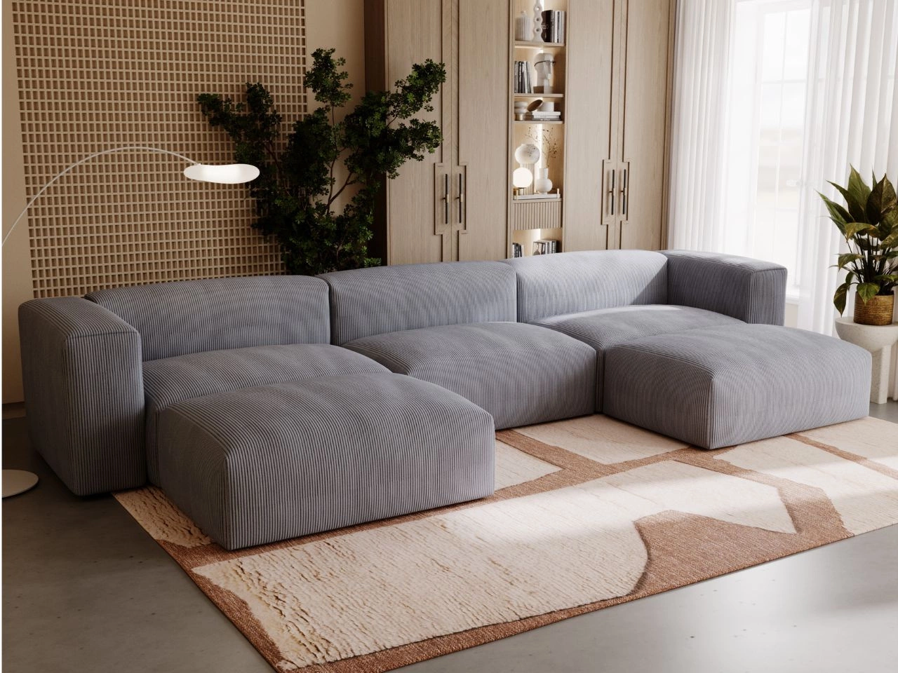 Wohnlandschaft Universell Moderne Cord Ecksofa Landi Grau