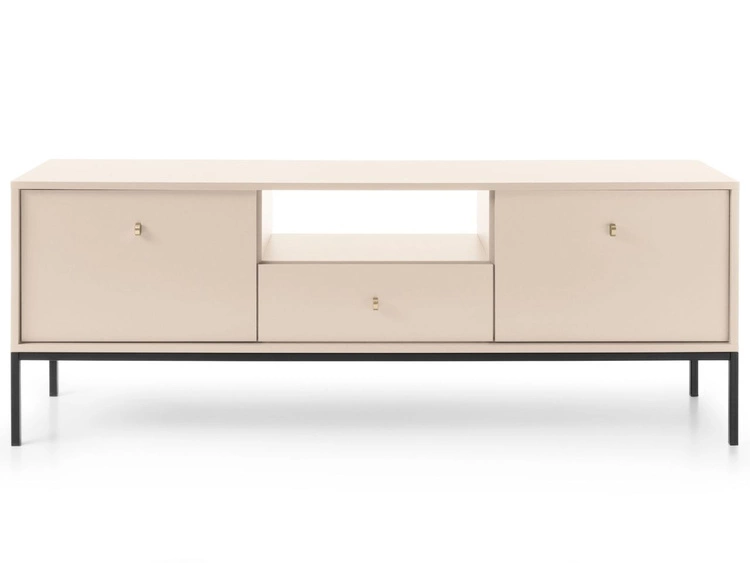 TV-Lowboard mit Schublade und Türen mit Schwarz Metallbeinen Amor Beige