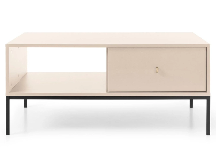 Couchtisch mit Stauraum und Schwarz Metallbeine Amor Beige