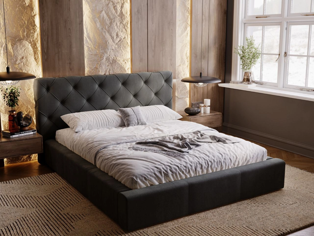 Polsterbett mit Bettkasten und Lattenrost 180x200 Milano Dunkelgrau